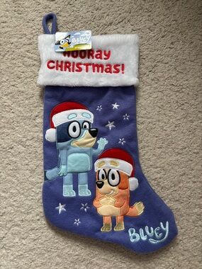 Bluey Plush Holiday Stocking with 'Hooray Christmas!'